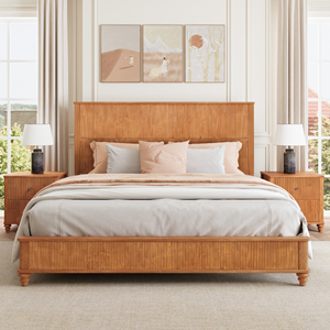 Solid Wood Bed Frame,<strong>King</strong> Platform Bed Frame with <strong>Headboard</strong>,Tall <strong>Headboard</strong> Natural Wood Bed ,No Box Spring Needed,Natural - Product Image 3
