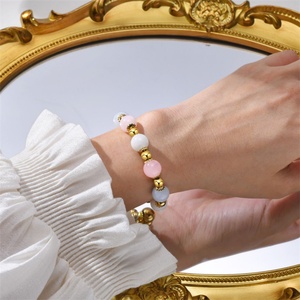 Custom Gold Plated Pearl Stainless Steel Beaded Cuff Bangles Natural Stone Women's Jewelry Casual/Sporty & Fashionable - Product Image 6