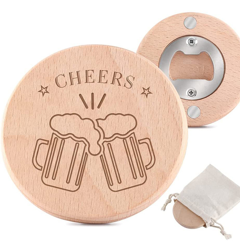 Low MOQ Custom Engraving Logo Fridge Magnet Wooden  Beer Bottle Opener