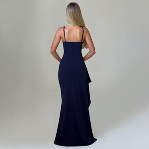 ชุดราตรีผู้หญิงแขนกุดยาว คอวีลึก แต่งระบายด้านข้าง ผ่าข้าง ทรงเข้ารูป ระบายอากาศได้ดี ชุดเดรสยาว - Product Image 3