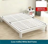 Base de lit plateforme moderne sans tête de lit en acier, cadre de lit en métal blanc robuste pour chambre à coucher, fabriqué à l'usine de Luoyang, Henan