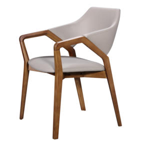 Chaise de salle à manger en cuir italien minimaliste moderne avec pieds et dossier en bois massif pour hôtel, atelier, usage domestique - Product Image 1