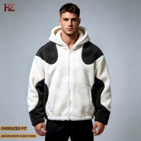 Veste unisexe oversize en polaire sherpa, prête à être expédiée, collection automne-hiver, style streetwear, blocs de couleur, fermeture éclair intégrale, capuche cagoule intégrée
