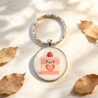 Porte-clés métallique personnalisable en forme de gâteau aux fraises rond, tendance et frais, pour bagages, décoration simple à suspendre