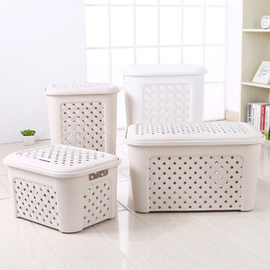 Plastic Rattan Laundry <b>Basket</b> White Rectangle <b>Stackable</b> Clothing Organizer Storage <b>Basket</b> for Clothes Toys - Product Image 1