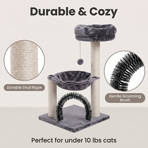 Arbre à chat moderne de luxe en bois gris, grand format, adapté aux chatons, écologique, taille personnalisable, avec griffoirs et lit, vente en gros, direct usine - Product Image 3
