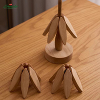 Bois résistant à la chaleur tasse à thé Table à manger tapis hêtre Acacia noyer couleur dessous de plat en bois arbre de noël forme caboteur ensemble avec support