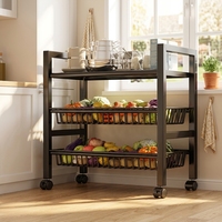 Étagère de rangement de cuisine multicouche en acier à prix réduit, ensemble de paniers de rangement en fil métallique pour légumes et micro-ondes