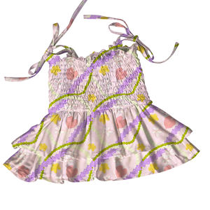 Tuta Smock con Bretelle in Corda e Motivo Floreale Hawaiano Personalizzata per Bambine, Pagliaccetto con Gonna per Bambine Piccole - Product Image 2