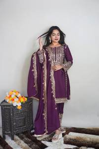 Duppata Salwar Kameez CHINON de seda para niñas con hermosa secuencia Malti y borde de encaje para fiestas Precio al por mayor - Product Image 5