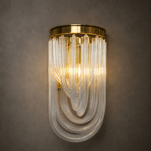 Elegante Lámpara de Pared con Marco de Latón y Cristal Curvo para Pasillo o Entrada - Product Image 2