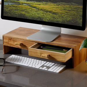 แท่นวางจอคอมพิวเตอร์คู่ ทำจากไม้กระถิน พร้อมชั้นวางของสำหรับจัดระเบียบโต๊ะทำงาน เหมาะสำหรับคอมพิวเตอร์แล็ปท็อป ใช้ในบ้านหรือสำนักงาน - Product Image 4