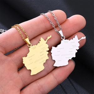 Mapa de moda de acero inoxidable de Afganistán con nombre de ciudad collares colgantes plata afgana/oro Color país Mapa joyería - Product Image 2