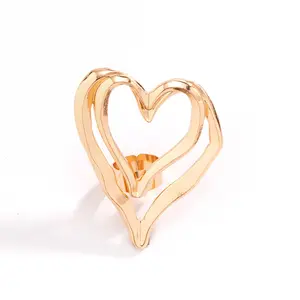 Women's Fashion Creativity Adjustable Open Large Hollow Heart Ring Unique Simple and Exaggerated Cross Ring Couple Jewelry