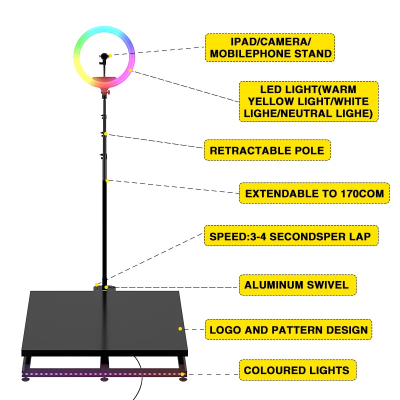 QXXZ çocuk kamera Video yavaş hareket Photobooth 68cm 360 fotoğraf kabini led ışıkları taşınabilir profesyonel Video standında makinesi