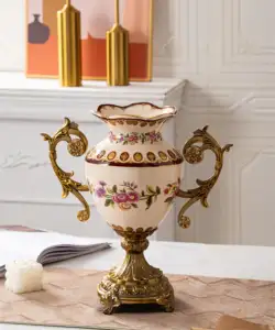 厂家价格专业定制创意工艺欧式复古经典陶瓷花瓶带合金手柄