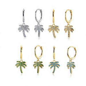 Boucles d'oreilles FUAMAY 2026 Guangzhou plaquées or 18 carats avec turquoise verte et breloque palmier en argent 925 - Product Image 1