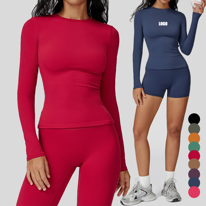 Brushed Long Sleeve Yoga T-Shirt - Slim Fit Round Neck Workout Top for Gym, Running & Outdoor Sports | Comfortable Fitness Wear
