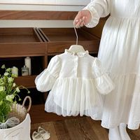 Robe barboteuse en tulle style cour française pour bébé fille, manches bouffantes, col à volants, pour 100 jours, 1er anniversaire, tenue de princesse