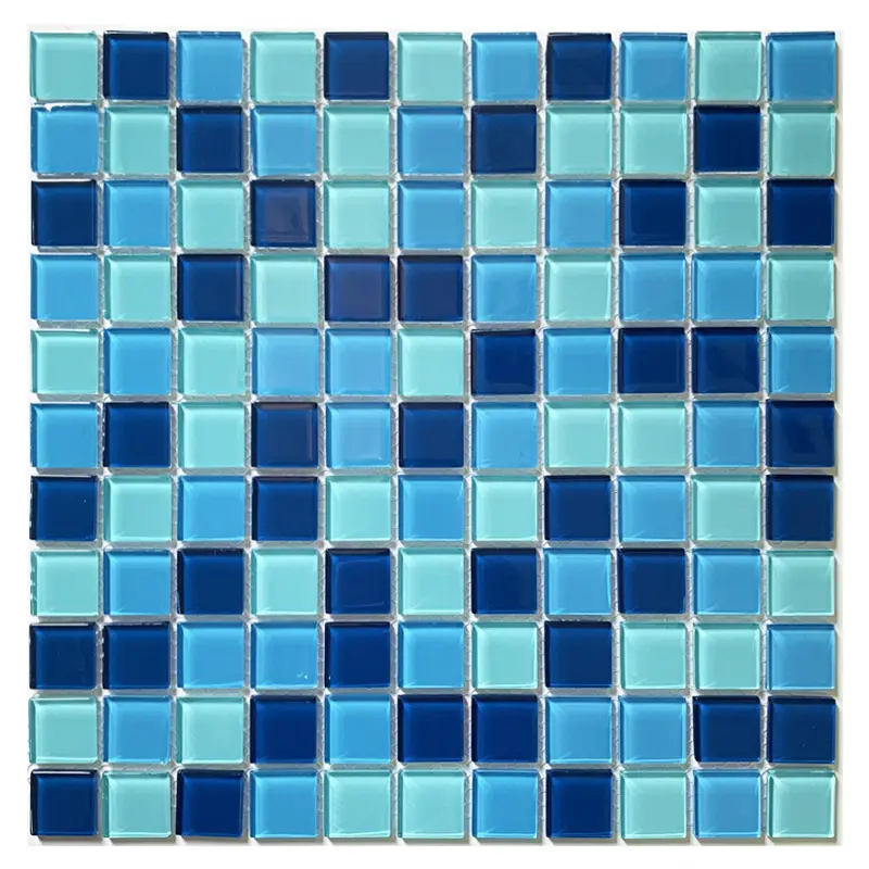 Carreau de mosaïque en verre pour piscine ou cuisine Décoration murale Salle de bain Toilette Carreaux de mosaïque en verre de couleur bleue Carreau de piscine en mosaïque