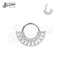 SUPERSTAR ASTM F136 Titane Baguette Septum Clicker Double Rangée CZ Anneau Segmenté Articulé Boucle d'Oreille Piercing Nez Bijou Corporel