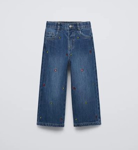 Jeans in Cotone per Ragazze Alla Moda di <span class=keywords><strong>Alta</strong></span> Qualità con Ricamo 3D a <span class=keywords><strong>Vita</strong></span> <span class=keywords><strong>Alta</strong></span> <span class=keywords><strong>Pantaloni</strong></span> a Gamba Larga per Bambine Più Grandi - Product Image 1