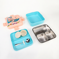 Boîte à lunch bento pour enfants en acier inoxydable 304 à 3 compartiments, étanche, avec couvercles, motif sirène, pour le stockage des aliments