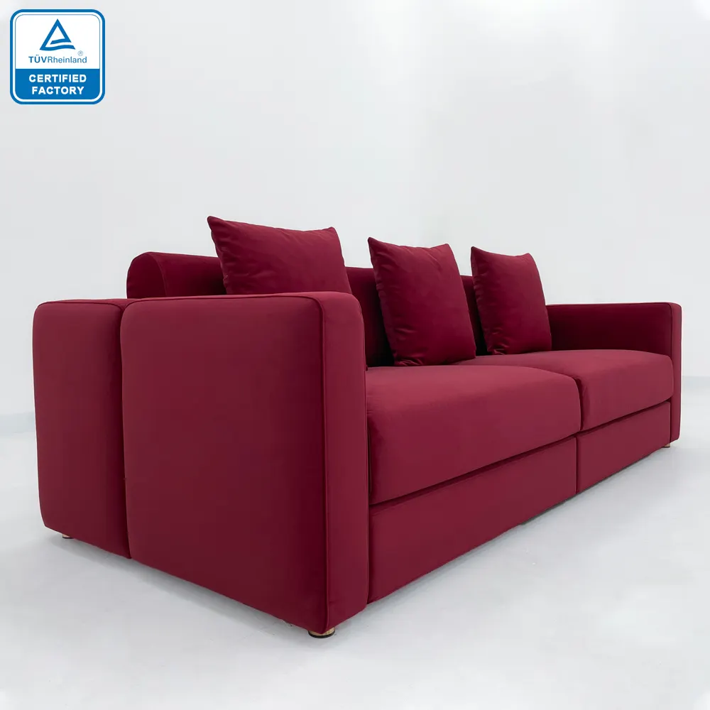 factory outlet 3 seat simple style design sofa modern luxe red velvet microfiber fabric sofa