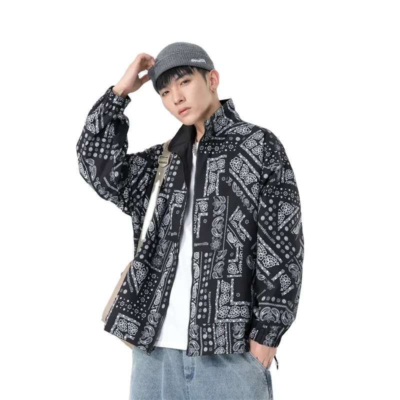 Autumn Fashion Ins Style Stand Collar Loose Paisley Reversible Jacket For Men