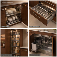 Meuble de cuisine moderne en acier inoxydable 304, unités murales blanc crème, personnalisables, modulaires, avec évier, robinet et charnières, fabrication OEM