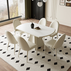 Ensemble de <span class=keywords><strong>table</strong></span> à manger en pierre frittée de style crème pour 6 personnes, design extensible flexible, mobilier de salle à manger moderne pour appartement et hôtel - Product Image 3