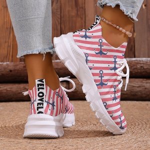 Chaussures pour femmes en tissu de <span class=keywords><strong>style</strong></span> <span class=keywords><strong>marin</strong></span> européen et américain, respirantes, chaussures de course décontractées à semelle épaisse, chaussures de sport à lacets avant - Product Image 4