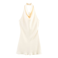Robe mini en satin pour femme 2026, col licou drapé avec nœud au dos, pour la vente en gros, collections été, fêtes, vacances et stations balnéaires