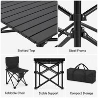 Ensemble de table et chaises pliantes de camping portables pour 6 personnes, cadre en acier carbone, plateau en aluminium, ensemble de pique-nique et de repas en plein air, prêt à être expédié