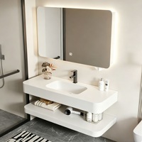 Comptoir de salle de bain moderne en pierre frittée avec lavabo intégré, personnalisable et intelligent, pour usage hôtelier, vente en gros usine