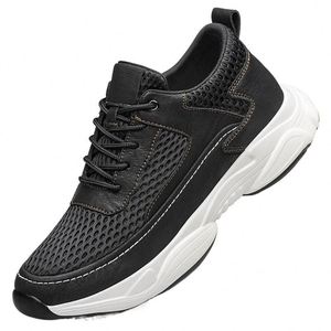 Baskets sportives unies pour hommes, printemps-été, respirantes, légères, en cuir véritable, avec semelles rehaussantes réglables de 6 cm - Product Image 6