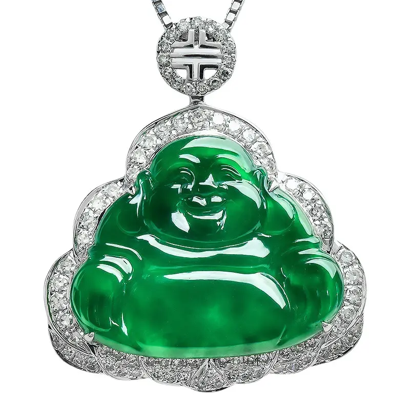 High Quality Jade Buddha Necklace Pendant Myanmar Iced Green 18K Gold Plated jadeite Pendant