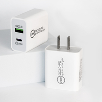 QC3.0 Carga rápida Usb-c 20W PD Cargador 2 en 1 Puertos duales Cargador de teléfono Cable tipo C Cargador y adaptador de carga rápida