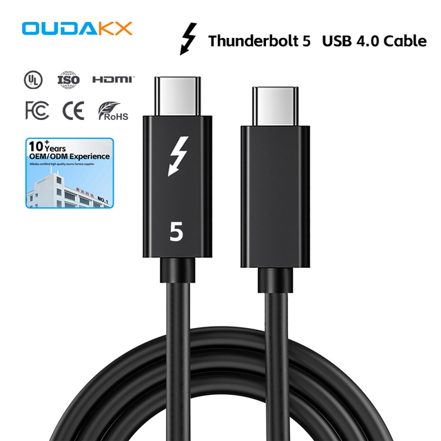 Factory Wholesale Nylon Braided Coaxial Thunderbolt 5 Cable 80Gbps 8K 240W PVC USB Type C Data Cables for Tablet Docking Station