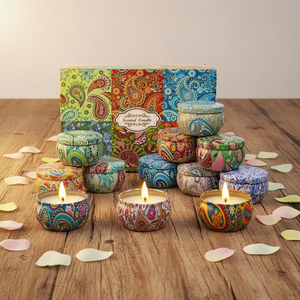 <span class=keywords><strong>Bougie</strong></span> <span class=keywords><strong>en</strong></span> étain de style bohème, écologique, motifs assortis, plusieurs tailles, parfums personnalisés, cadeaux de fête de Pâques, faveurs de fête, maison - Product Image 1