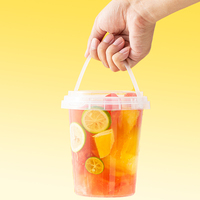 Transparante dranken- en fruitemmer met deksel en handvat, van PP-materiaal, voor bier