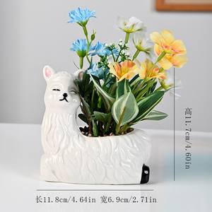 Maceta Grande de Cerámica Esmaltada con Diseño de Alpaca, Estilo Nórdico, para Suculentas (<span class=keywords><strong>Planta</strong></span> No Incluida), Ecológica, Juego de 2 Piezas - Product Image 2