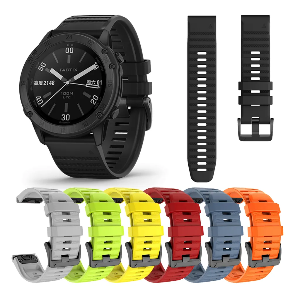 26 22MM Silicone Watchband Strap for Garmin Fenix 7 7X 6X 6 Pro 5XPlus 935 HR Quick Release Easyfit Wrist Band