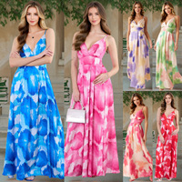 Robe de plage bohème d'été pour femmes Robe longue décontractée imprimée à col en V profond