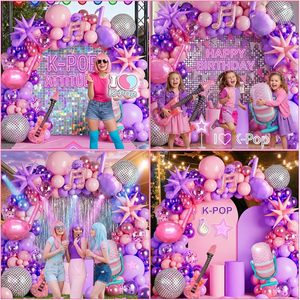 Kit d'arche de ballons d'<span class=keywords><strong>anniversaire</strong></span> K-POP avec ballons en aluminium en forme de note de musique, boule disco et étoile éclatante pour fête sur le thème du film K-pop - Product Image 2