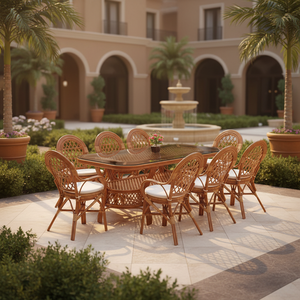 Juego de Comedor de Ratán Moderno JAVA para Uso Comercial en Hoteles y Restaurantes, Muebles de Restaurante, Mesa Larga No Plegable para Interiores/Exteriores - Product Image 1