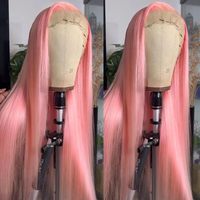 Pelucas de encaje frontal rosa con cabello de bebé para mujeres negras, cabello humano pre-arrancado, liso, teñido, peluca frontal de encaje 13x4 sin pegamento