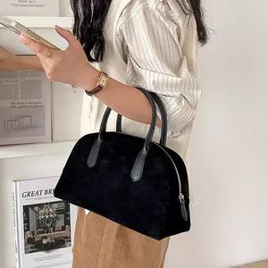 Sac à main pour femme de haute qualité, exclusif automne-hiver, style rétro simple, en daim, sac bowling, design Boston, cuir véritable, polyester - Product Image 4