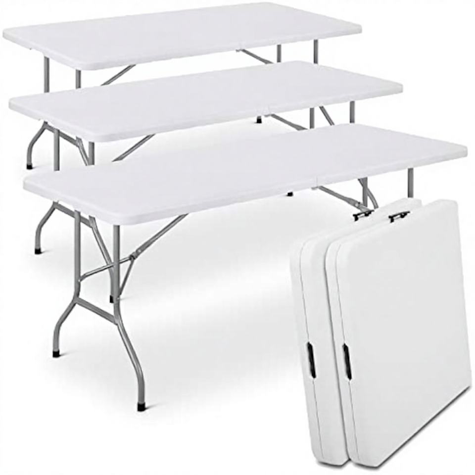 White Portable Folding Table Plastic Outdoor Table Metal Frame Garden ...