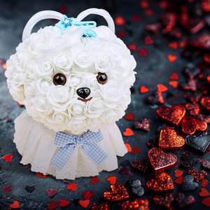 Poupée chien en mousse PE avec fleurs pour la Saint-Valentin, cadeau pour la Journée des enfants, chiot rose pour demande en mariage ou <span class=keywords><strong>confession</strong></span> pour petite amie, pour des surprises romantiques - Product Image 4